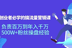 【副业项目4312期】创业者必学的搞流量营销课:负责百万到年入千万,500W+粉丝操盘经验