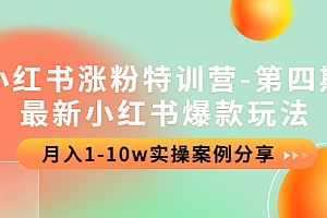 【副业项目4595期】小红书涨粉特训营-第四期:最新小红书爆款玩法,月入1-10w实操案例分享
