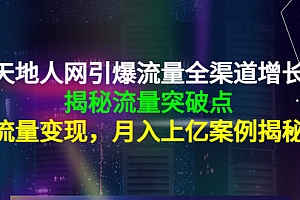 【副业项目4470期】天地人网引爆流量全渠道增长:揭秘流量突然破点,流量变现,月入上亿案例
