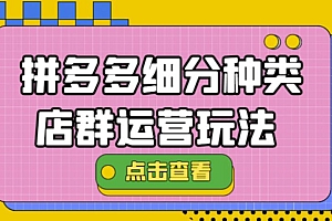 【副业项目4641期】拼多多细分种类店群运营玩法3.0,11月最新玩法,小白也可以操作