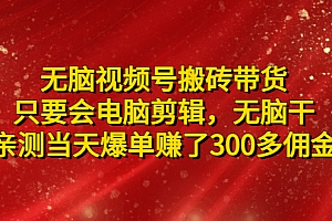 【副业项目5070期】无脑视频号搬砖带货,只要会电脑剪辑,无脑干,亲测当天爆单赚了300多佣金