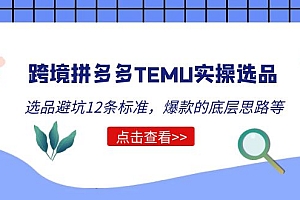 【副业项目5510期】跨境拼多多TEMU实操选品运营方法,选品避坑12条标准,爆款的底层思路等