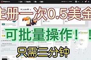 【副业项目6345期】国外项目注册一次0.5美金 只需三分钟无脑操作 可批量放大 小白工作室福利
