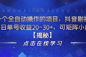 【副业项目6857期】分享一个全自动操作的项目,抖音刷视频项目,每日单号收益20-30+,可矩阵小白可做【揭秘】