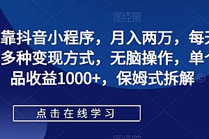 【副业项目7364期】如何靠抖音小程序,月入两万,每天两小时多种变现方式,无脑操作,单个作品收益1000+