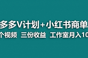 【副业项目7239期】多多v计划+小红书商单 一个视频三份收益 工作室月入10w打法