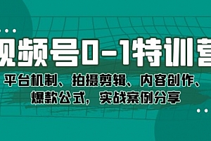 【副业项目7596期】视频号0-1特训营:平台机制、拍摄剪辑、内容创作、爆款公式,实战案例分享