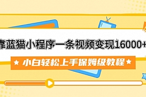 【副业项目7909期】靠蓝猫小程序一条视频变现16000+小白轻松上手保姆级教程(附166G资料素材)