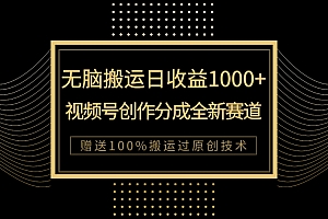 【副业项目8029期】单日收益1000+,新类目新赛道,视频号创作分成无脑搬运100%上热门