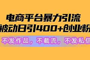 电商平台暴力引流,被动日引400+创业粉不发作品,不截流,不发私信