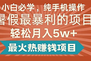 小白必学,纯手机操作,暑假最暴利的项目轻松月入5w+最火热赚钱项目
