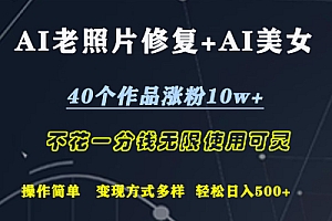 AI老照片修复+AI美女玩发  40个作品涨粉10w+  不花一分钱使用可灵  操作简单  变现方式多样话   轻松日去500+