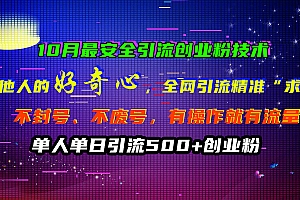 10月最安全引流创业粉技术,利用他人的好奇心,全网引流精准“求带粉”,不封号、不废号,有操作就有流量,单人单日引流500+创业粉