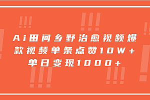 Ai田间乡野治愈视频,爆款视频单条点赞10W+,单日变现1000+