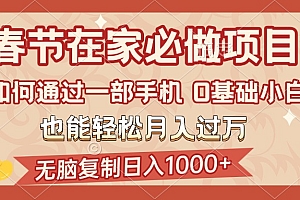 春节在家如何通过一部手机,无脑复制日入1000+,0基础小白也能轻松月入过万