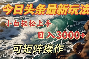 今日头条最新玩法,小白轻松上手,日入3000+,可矩阵操作