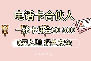 号卡合伙人,小白入门项目,一张卡佣金60-300 绿色安全
