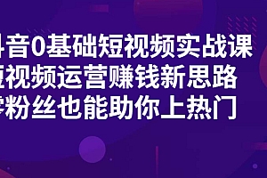 【副业项目2389期】抖音0基础短视频实战课,短视频运营赚钱新思路,零粉丝也能助你上热门