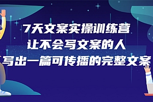 【副业项目2748期】7天文案实操训练营副业项目17期,让不会写文案的人,写出一篇可传播的完整文案