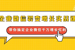 【副业项目1908期】企业微信裂变增长实战课:带你搞定企业微信千万增长红利,新流量-新玩法
